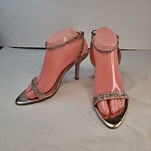 Jewel Badgley Mischka Women's Sz 8 Ojai II Stiletto Evening Sandals Gold Pink